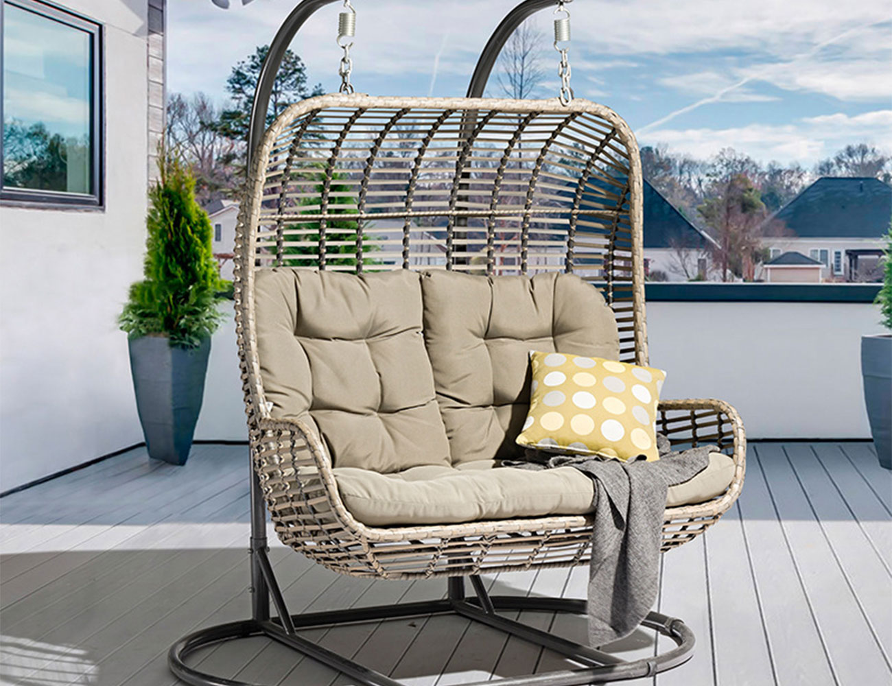 Woven Rattan Grey Double Hanging Chair