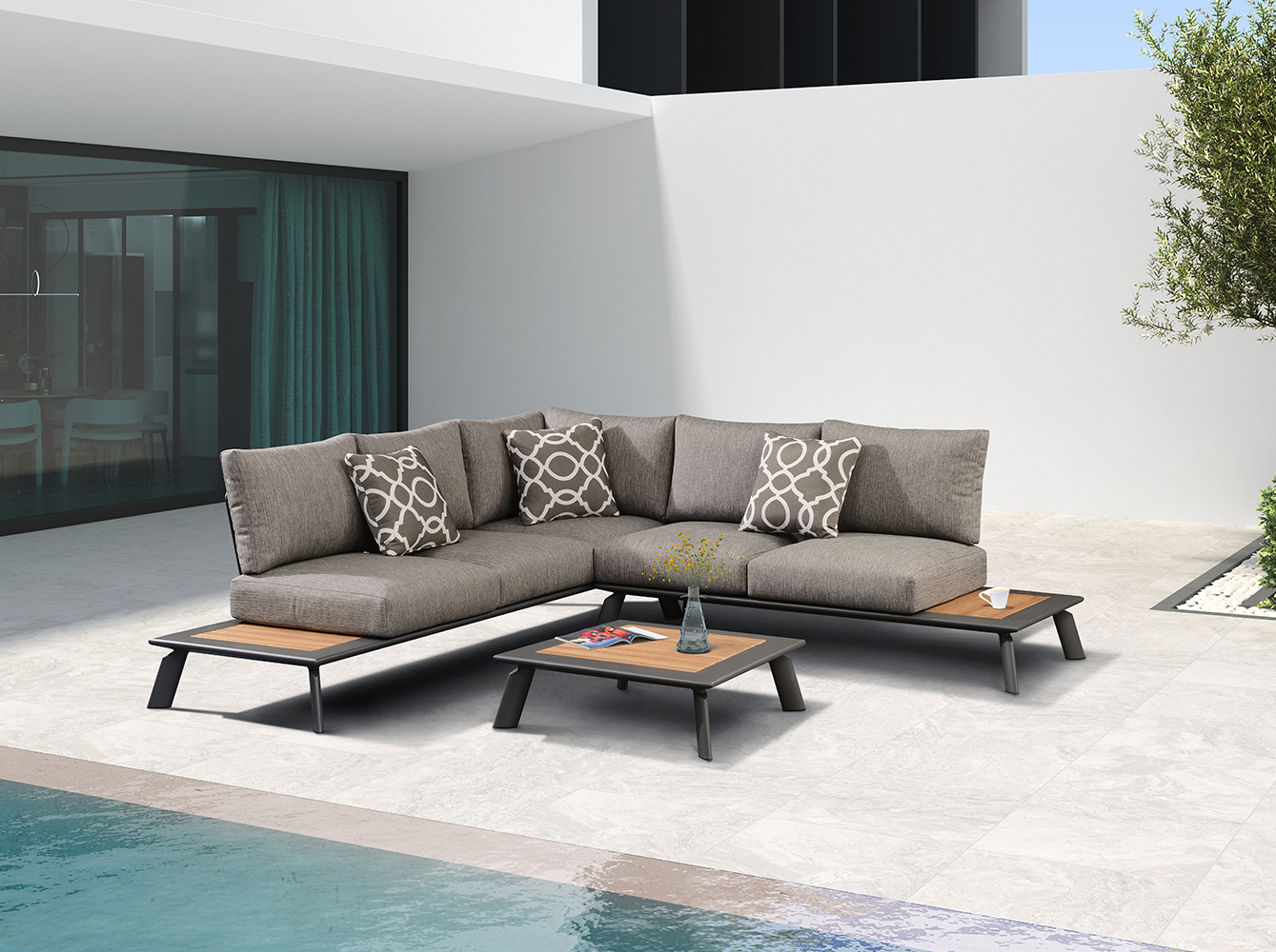 Morden Minimalist Style Grey Garden Sofa Set