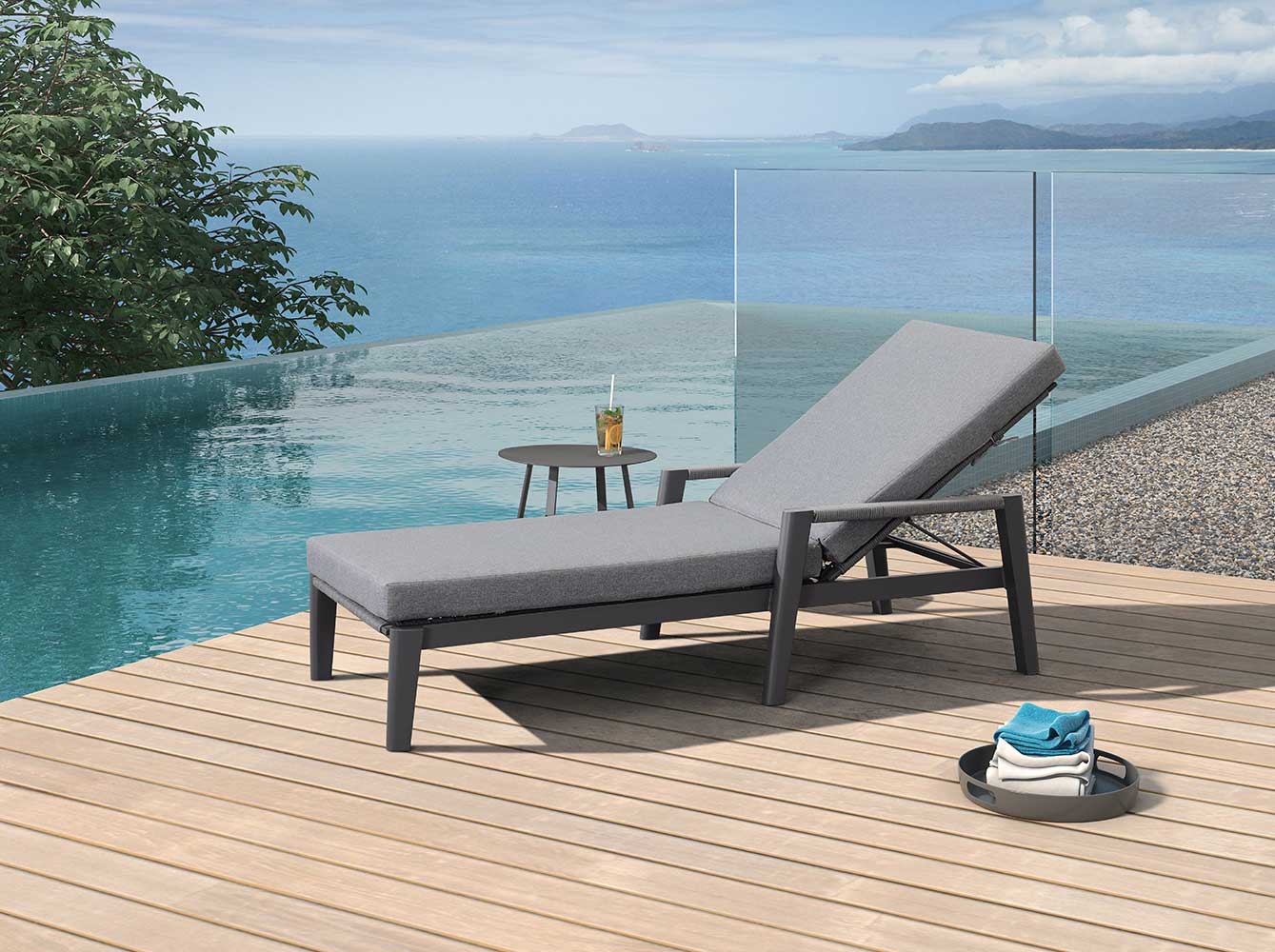 Morden Cushioned Outdoor Patio Sun Lounger