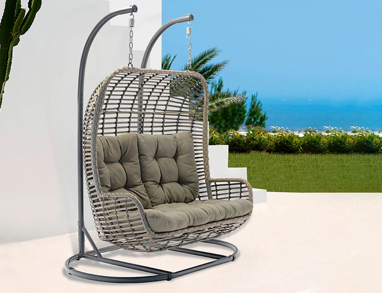 Woven Rattan Grey Double Hanging Chair
