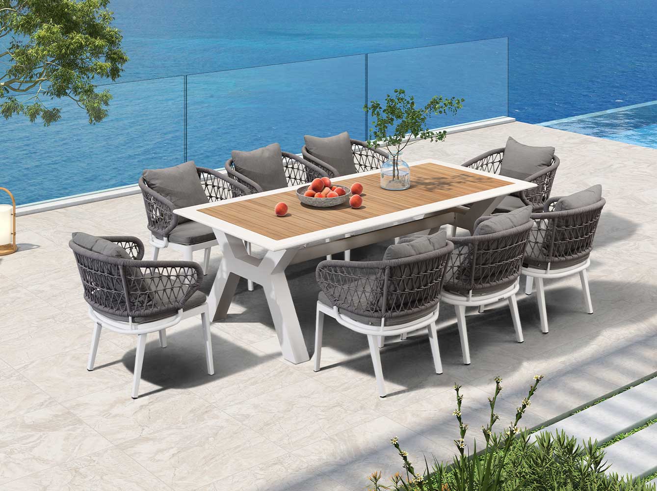 Morden Rope Teak Outdoor Dinner Set For 8 