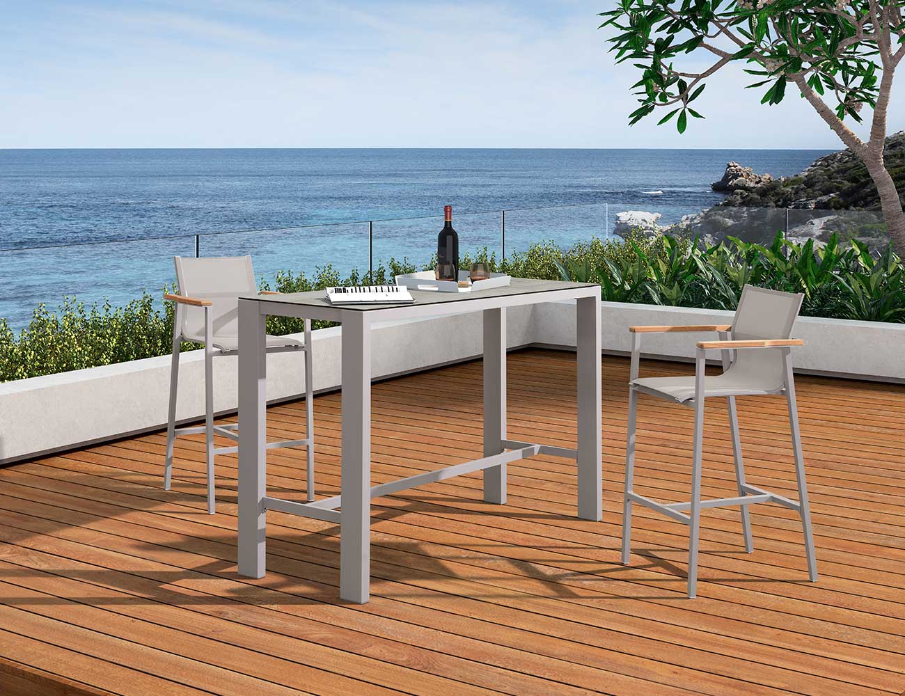 Simple Style Teslin Fabric and Teak Bar Set