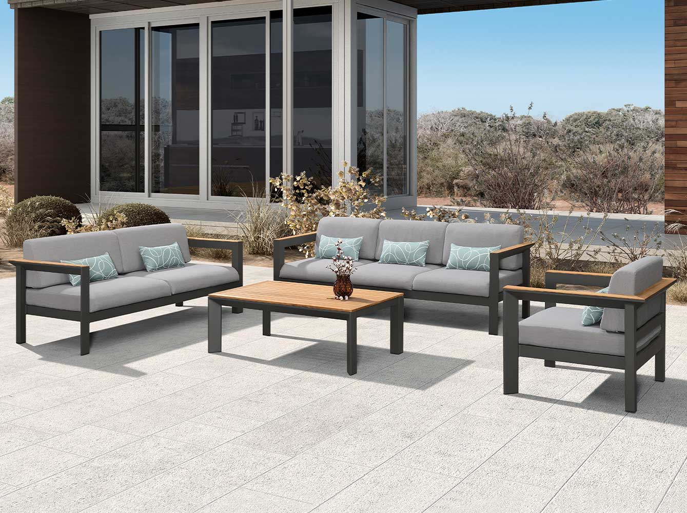 Designer Simple Teak Outdoor Patio Sofa Set