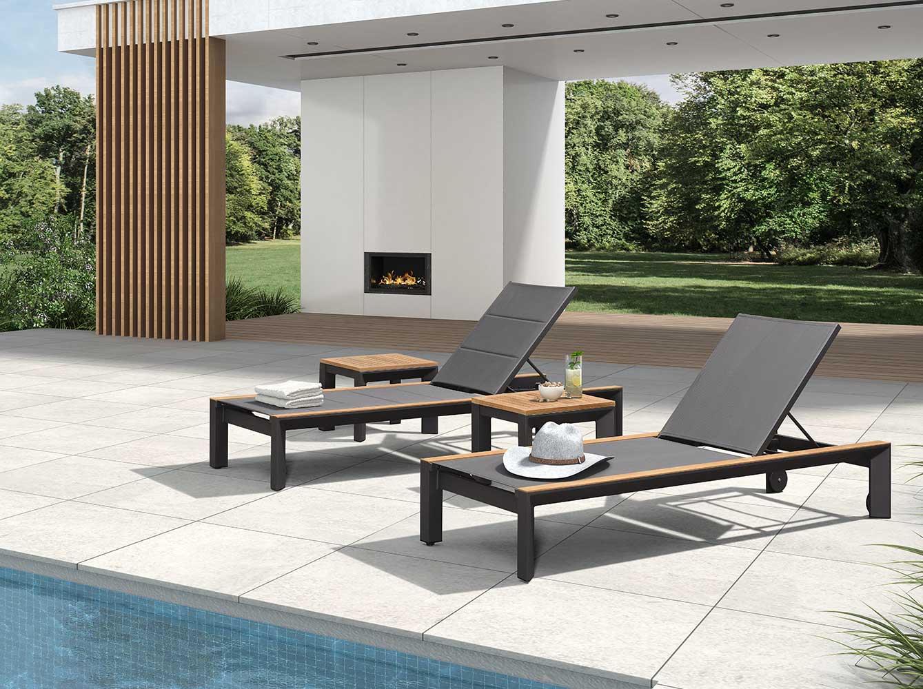 Unique Design Teslin Fabric Teak Sun Lounger