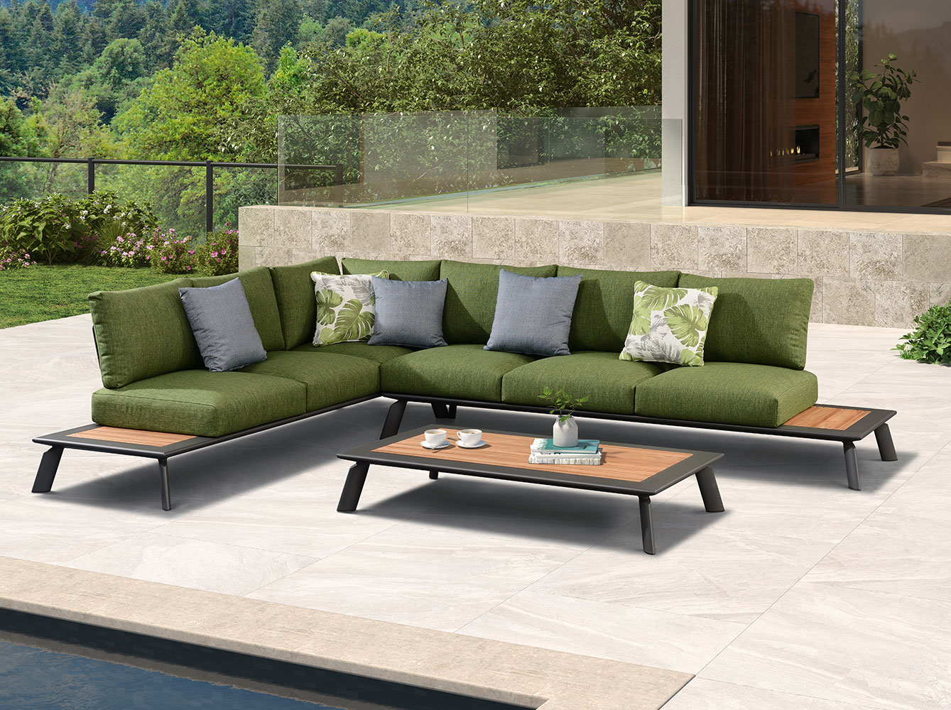 New Design Garden Green Teak Corner Sofa 