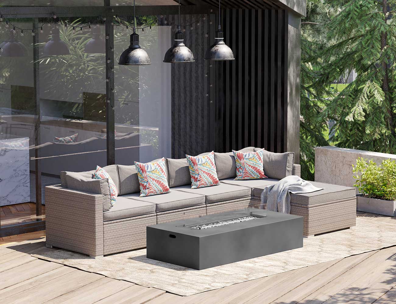 Modern Rectangular Patio Firepit table