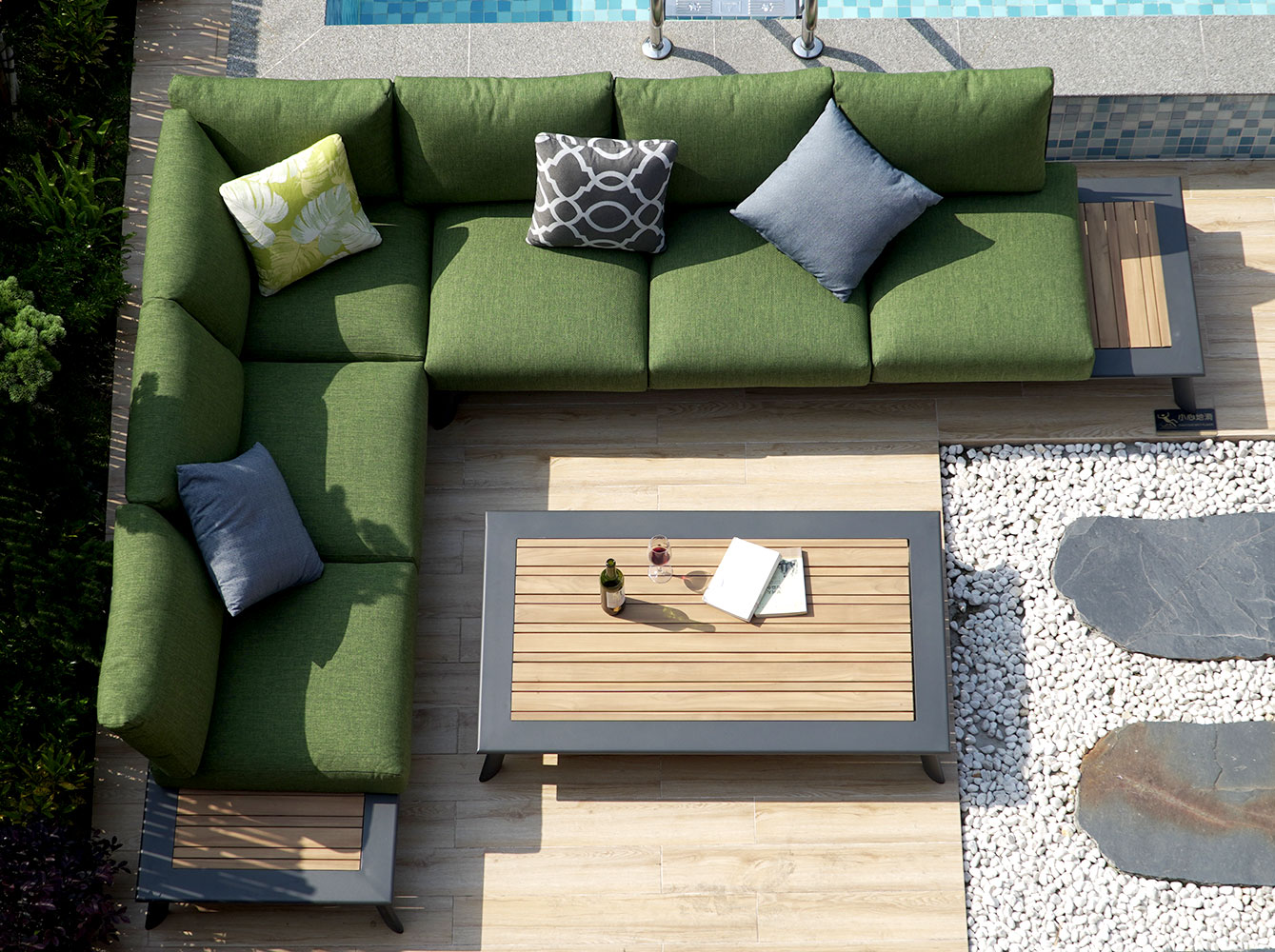 New Design Garden Green Teak Corner Sofa 