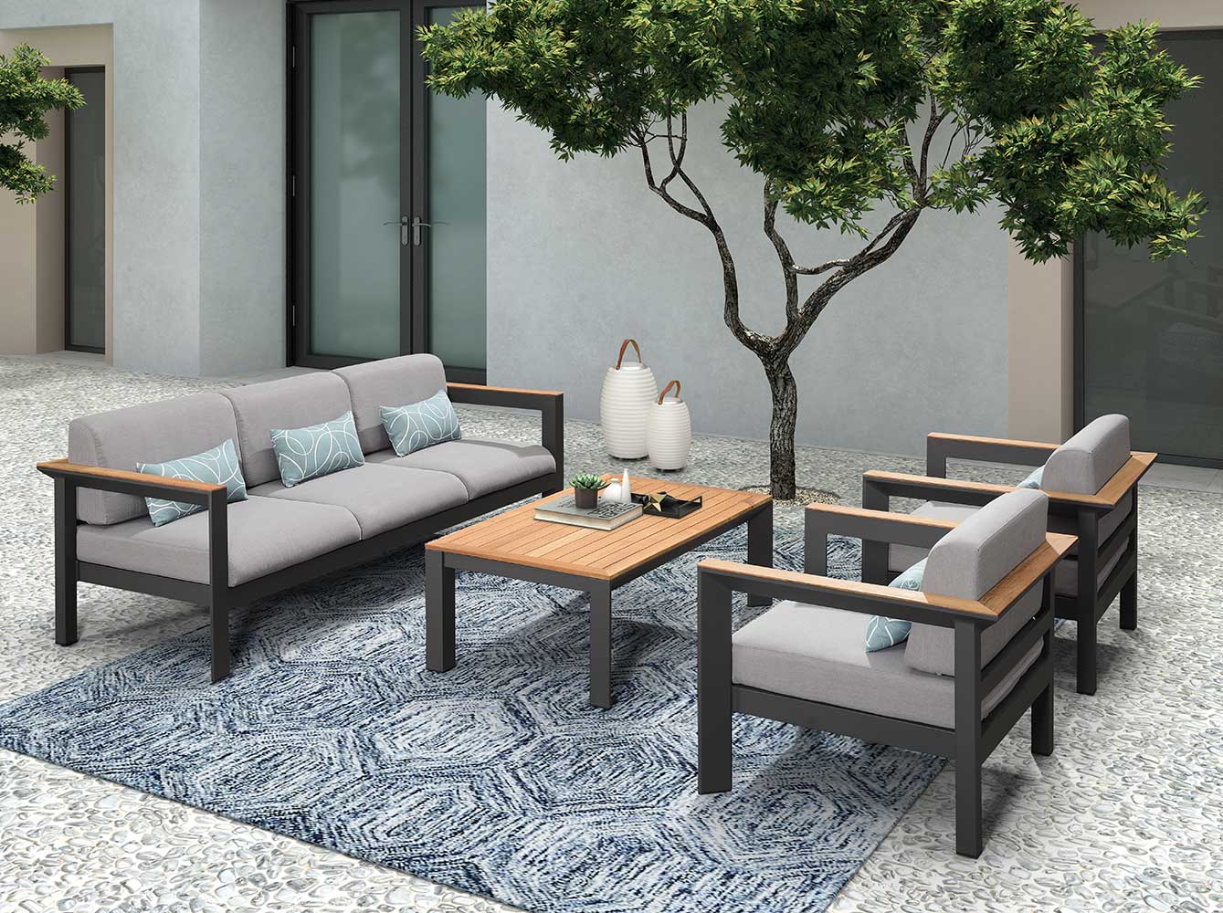 Designer Simple Teak Outdoor Patio Sofa Set