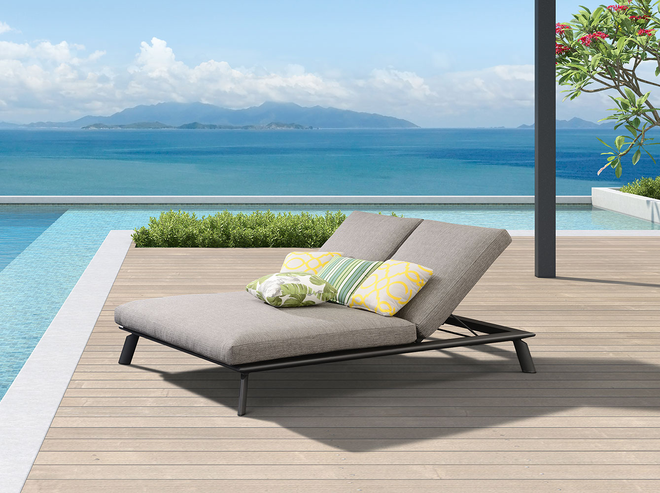  Cushioned Double Sun Lounger For Garden 